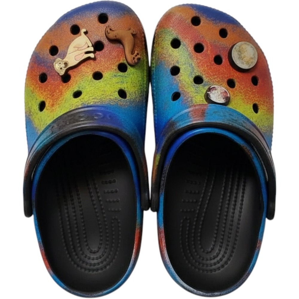Crocs Classic Clog Multi-Color Spray Paint Tie Dye J4 Kids Blue Orange Yellow